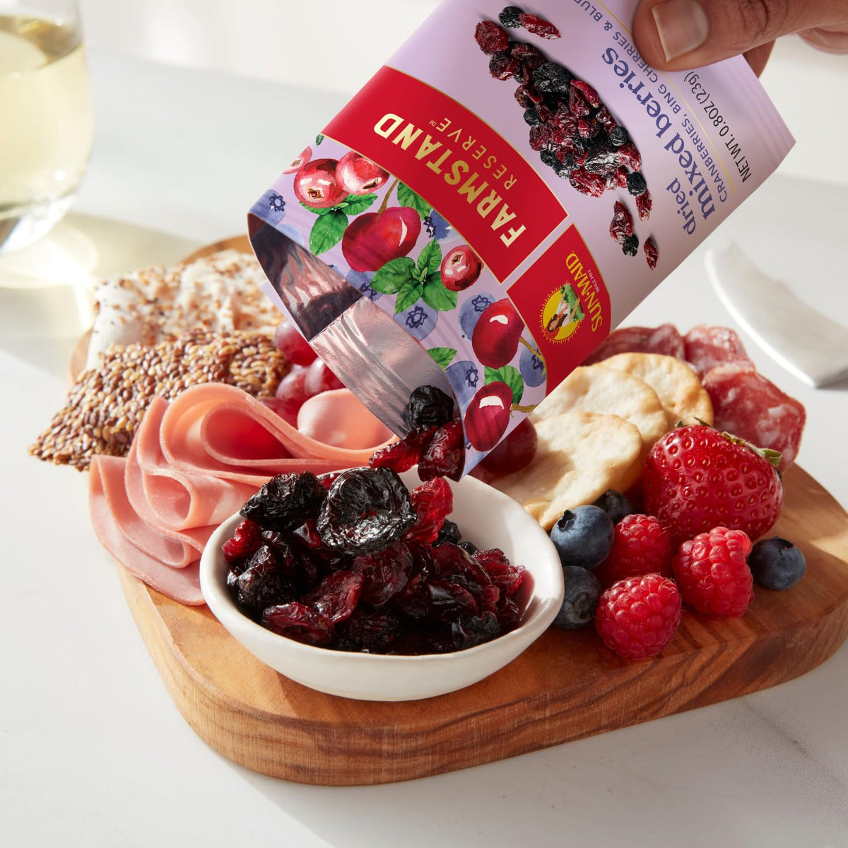 Sun-Maid Farmstand Reserve cranberries close-up highlighting juicy, balanced flavors.