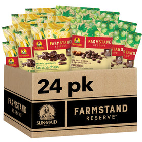 Sun-Maid Farmstand Reserve sea salt chocolate coated banana chips crunchy and shareable.
