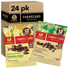 Sun-Maid Farmstand Reserve sea salt cocoa dusted raisins ready to snack on the go.