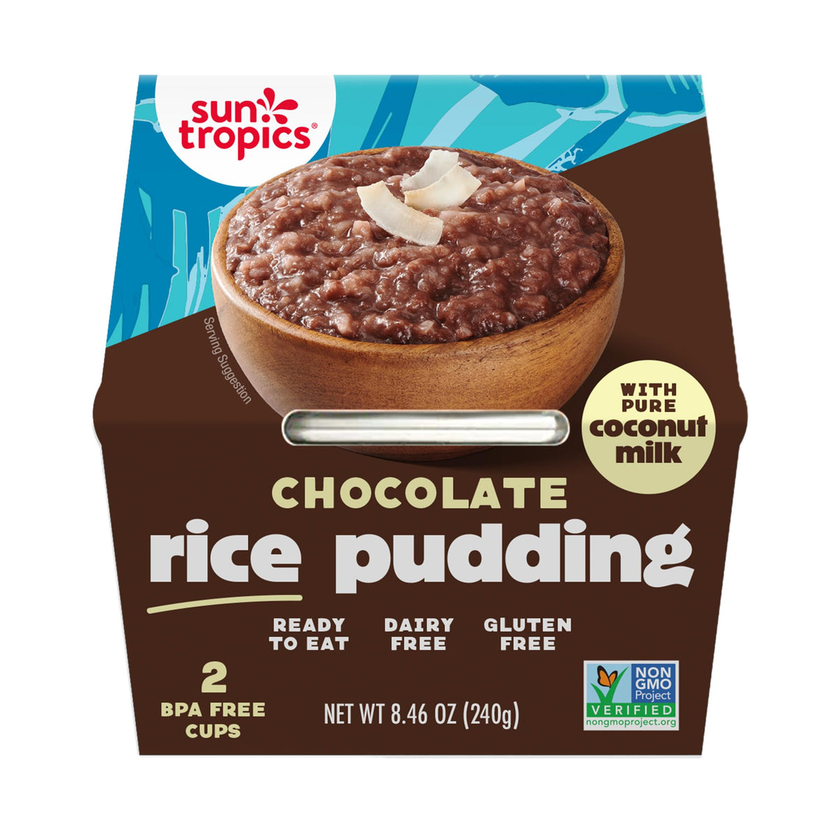 Sun Tropics coconut milk rice pudding chocolate cup—creamy, dairy-free indulgence.