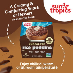 Sun Tropics coconut milk rice pudding cinnamon cup—gluten-free vegan snack.