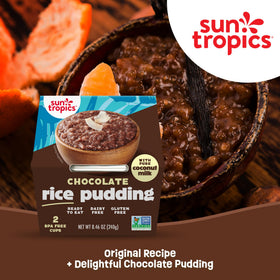 Close-up of coconut milk rice pudding ingredients—natural, non-GMO blend.