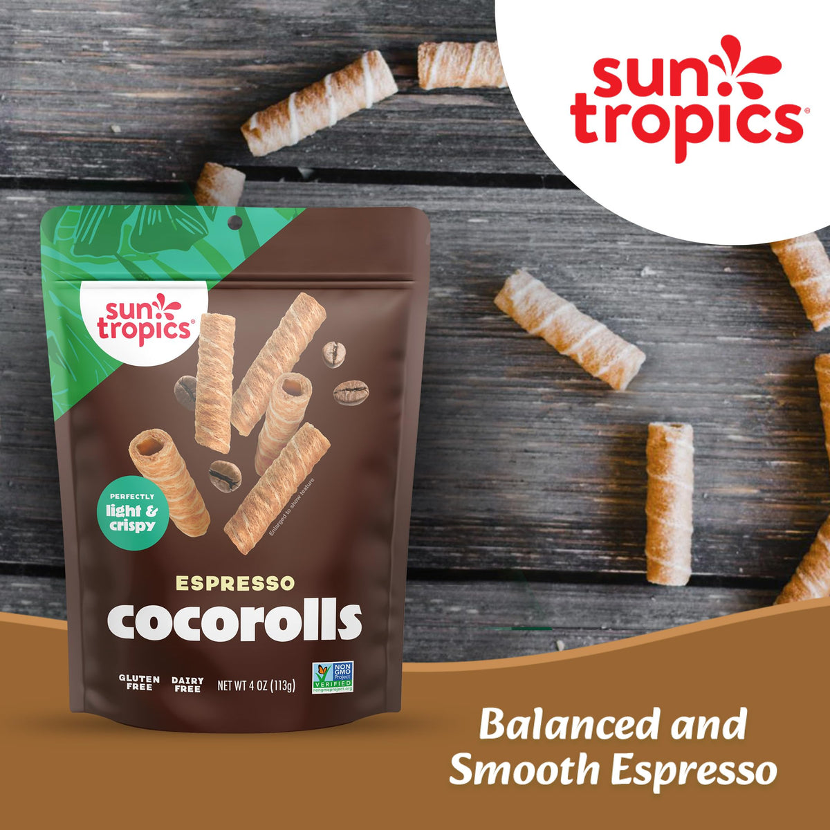 Sun Tropics CocoRolls Espresso cross-section shows coconut cream center.