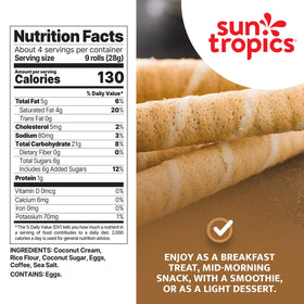 Sun Tropics CocoRolls Espresso natural ingredients list emphasized.