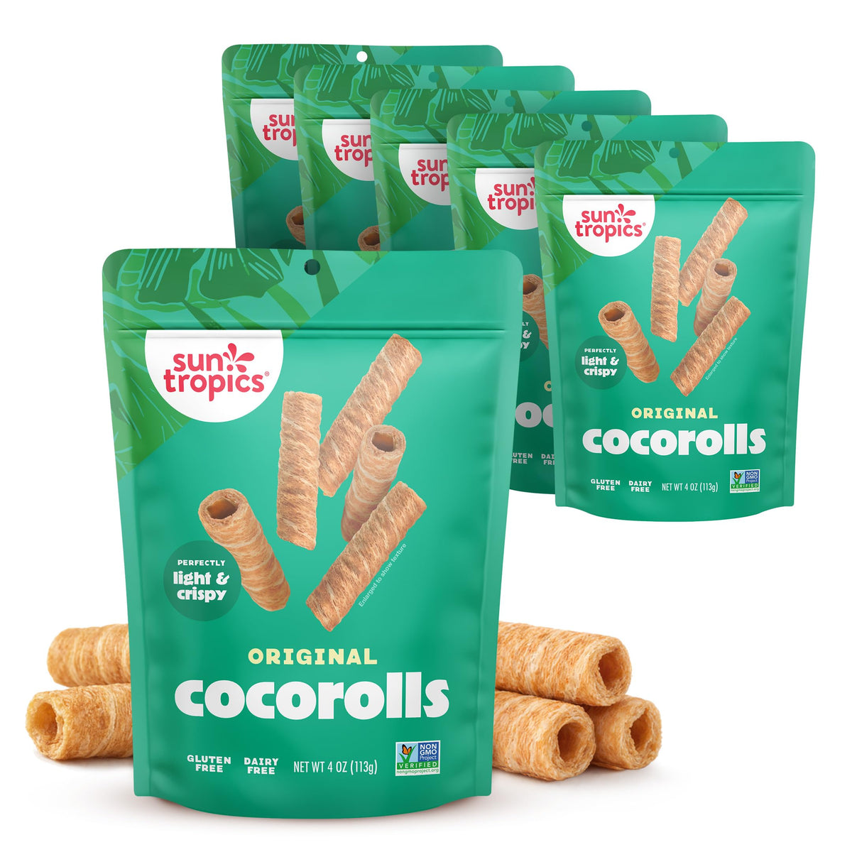 Sun Tropics CocoRolls Original Pack, gluten-free coconut wafer snack for on-the-go.