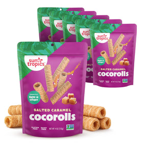 Sun Tropics CocoRolls Salted Caramel front pack, convenient resealable pouch for on-the-go snacking.