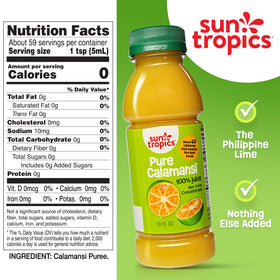 Sun Tropics label emphasizes 100% pure calamansi from the Philippines.