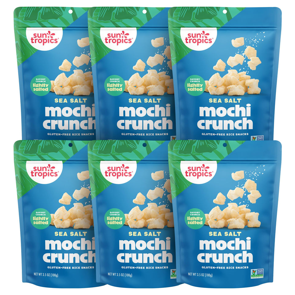 Sun Tropics Mochi Crunch Sea Salt bites closeup showcase crisp texture.