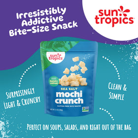 Sun Tropics Mochi Crunch Sea Salt packaging highlights resealable pouch.