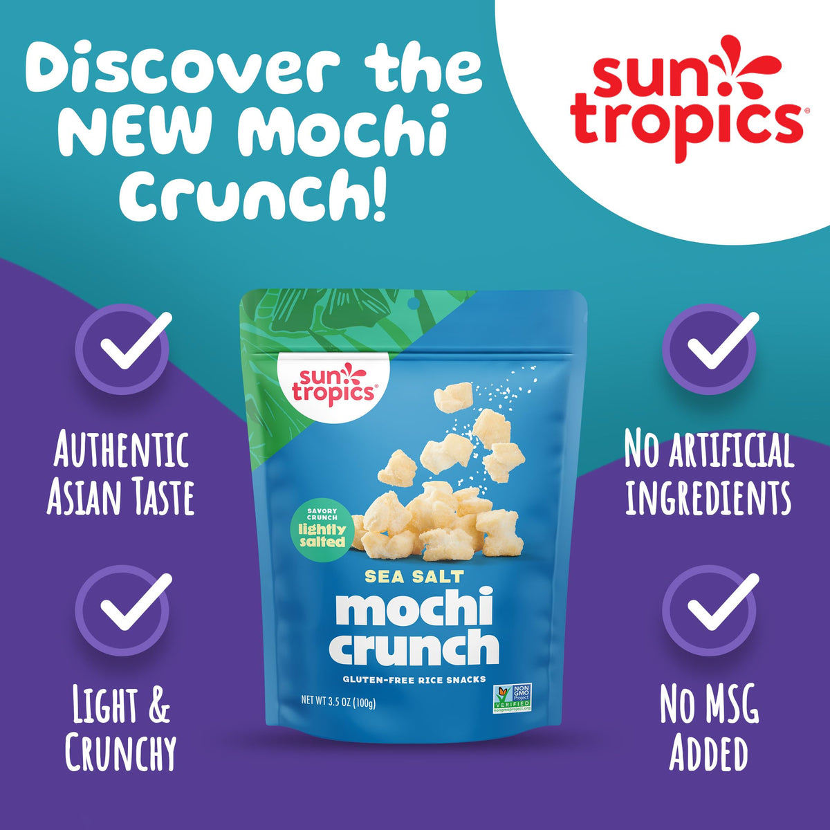 Sun Tropics Mochi Crunch Thai Bird Sriracha bites with spice aroma.