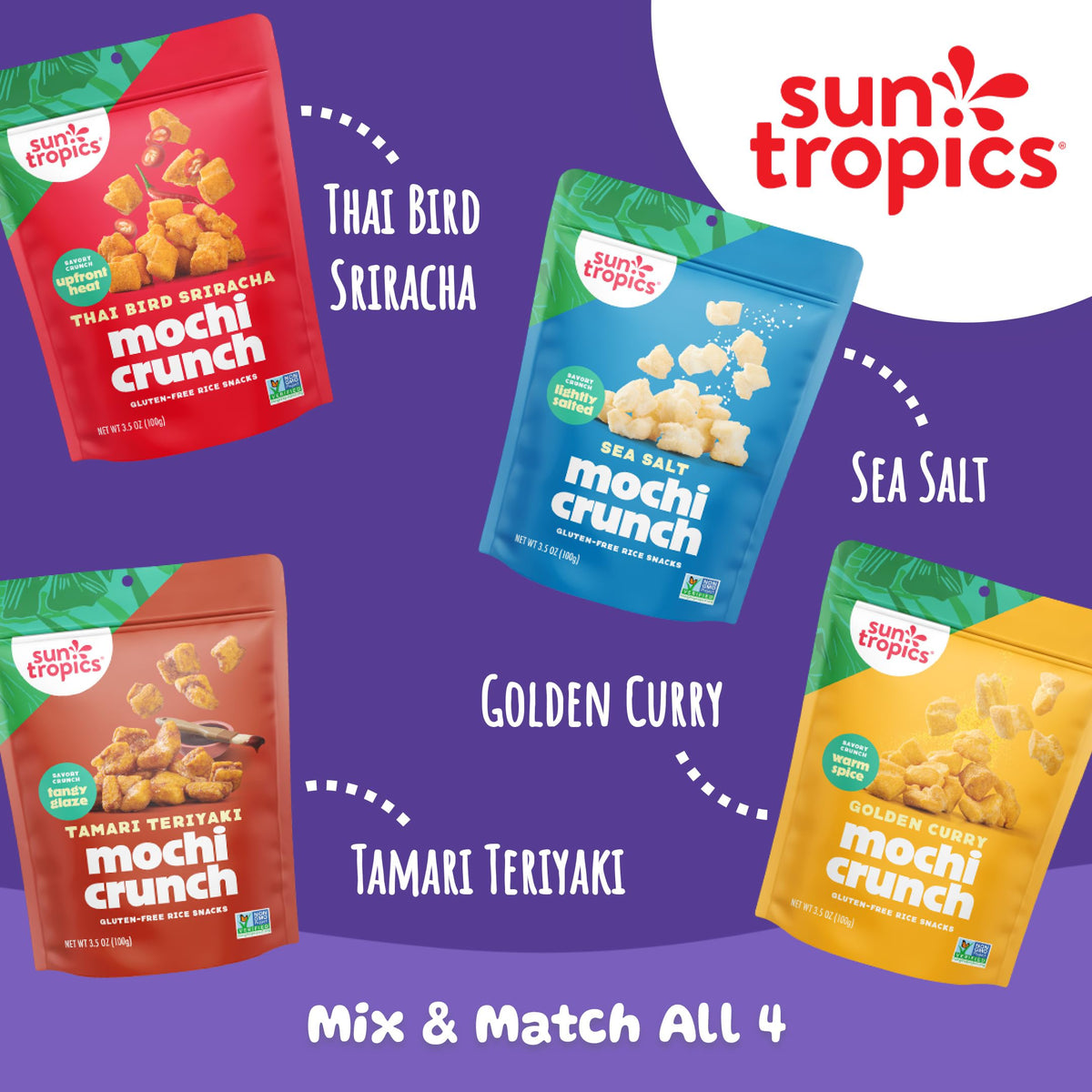 Retail display of Sun Tropics mochi bites in a 6-pack