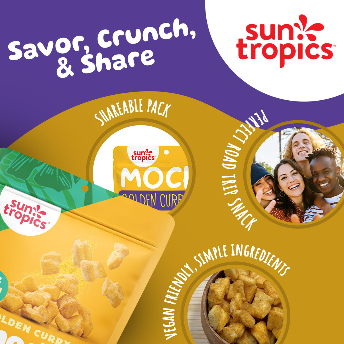 Close-up of Sun Tropics Mochi Snack Bites crispy texture for snacking