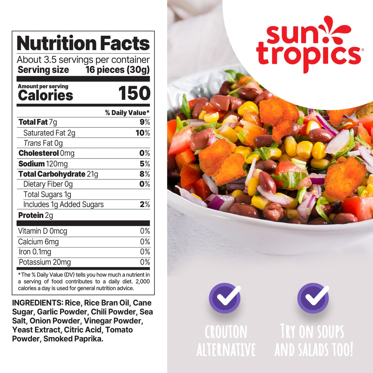 Nutrition label on Sun Tropics mochi bites highlighting gluten-free and dairy-free