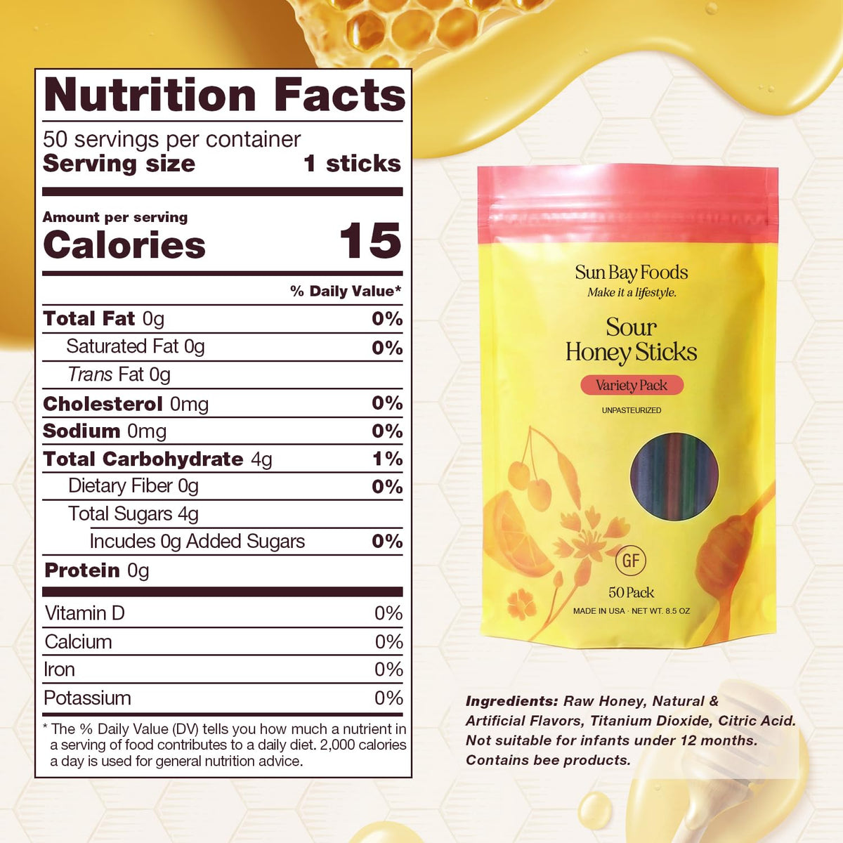 Sun Bay Foods Clover honey sticks poured into tea for natural flavor.