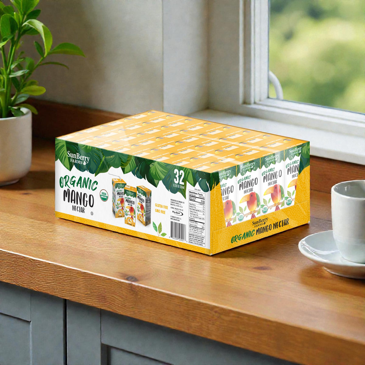 Real sugar and natural flavor in Sunberry Farms mango nectar.