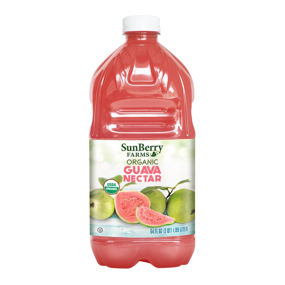 Sunberry Farms Organic Guava Nectar bottle front view highlighting real fruit flavor