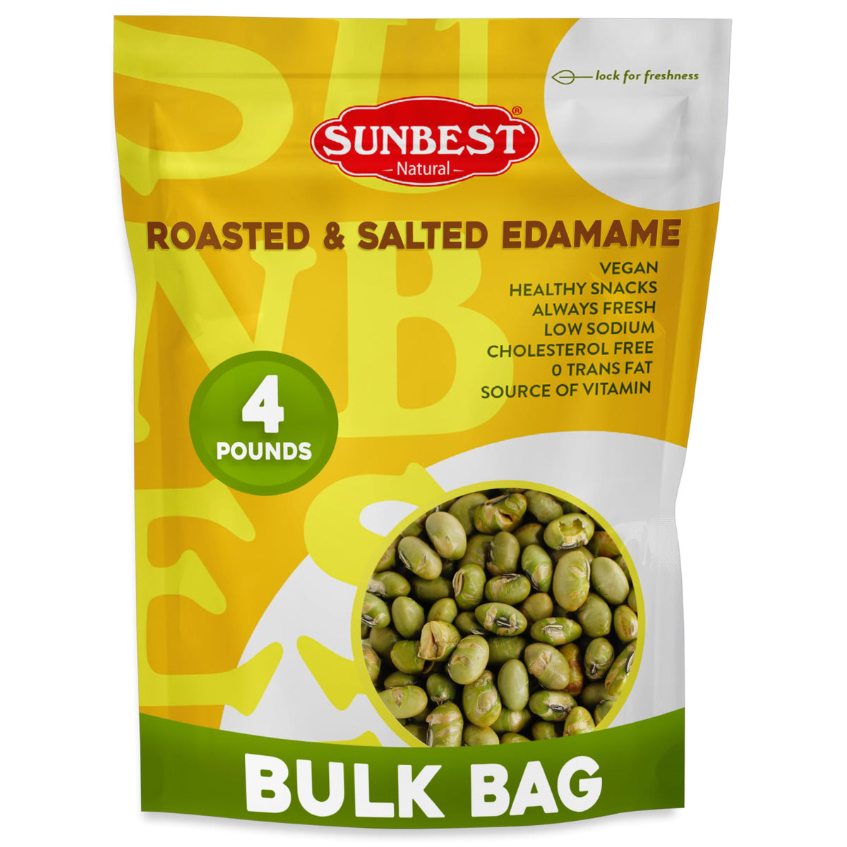 Sunbest Natural edamame bag front view highlighting a 64 oz bulk bag for pantry.