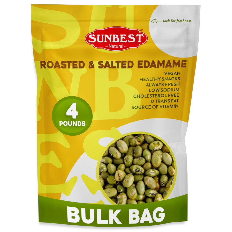 Sunbest Natural edamame bag front view highlighting a 64 oz bulk bag for pantry.