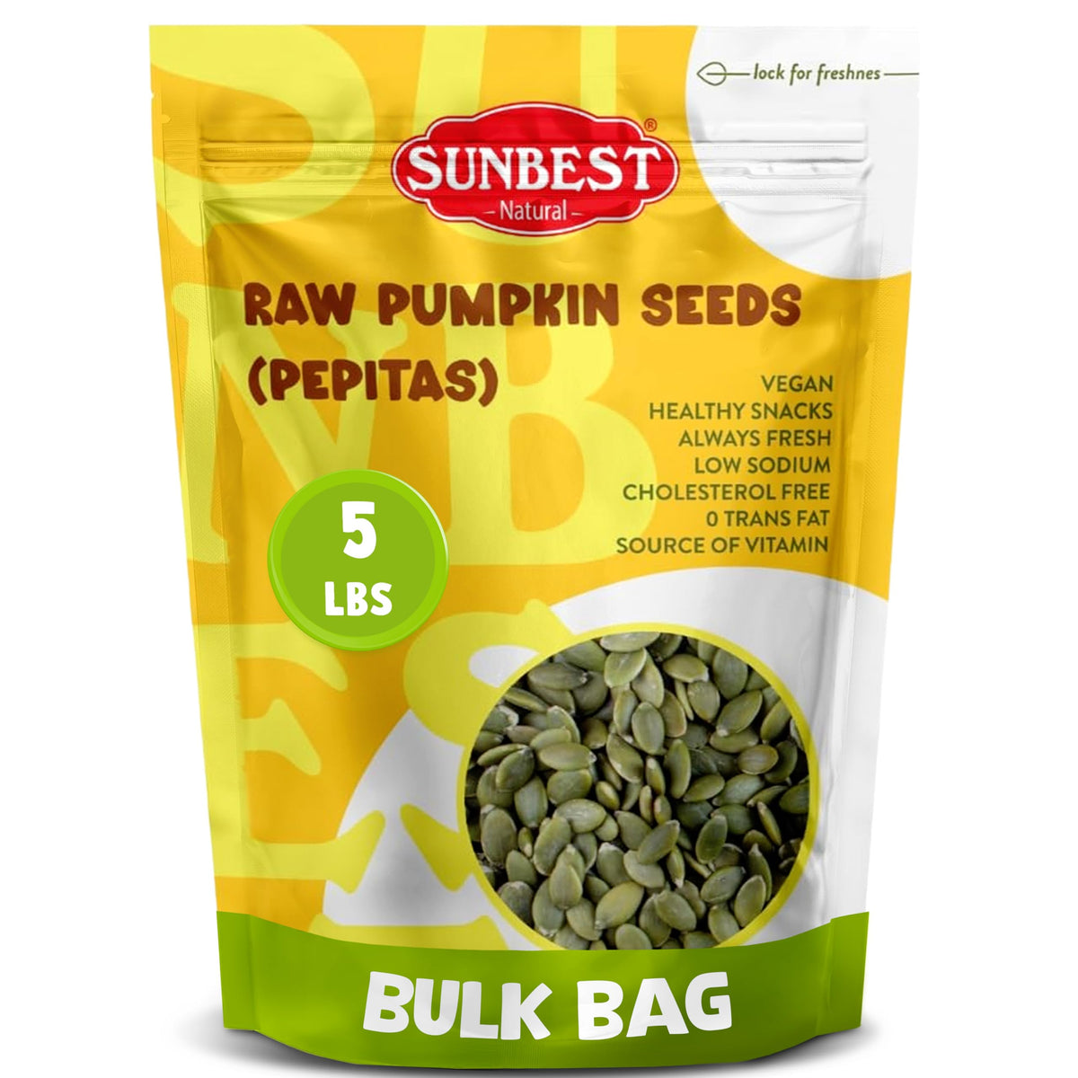 Sunbest Natural raw pumpkin seeds bulk bag ideal for bulk snacking.
