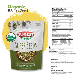 Sunbest Natural Super Seeds Mix in smoothie bowl shot suggests easy integration