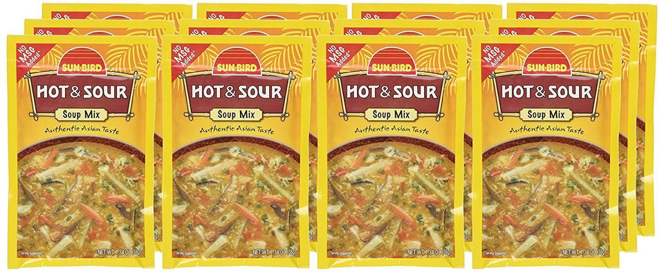 SUNBIRD hot and sour soup mix packaging—easy-to-store for quick weeknight meals.