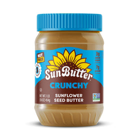 SunButter Crunch jar closeup shows crunchy texture ideal for spreading