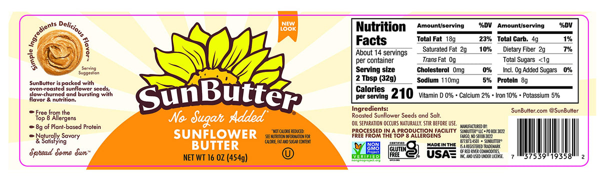 SunButter no sugar added sunflower seed butter pour highlighting creamy texture for smoothies