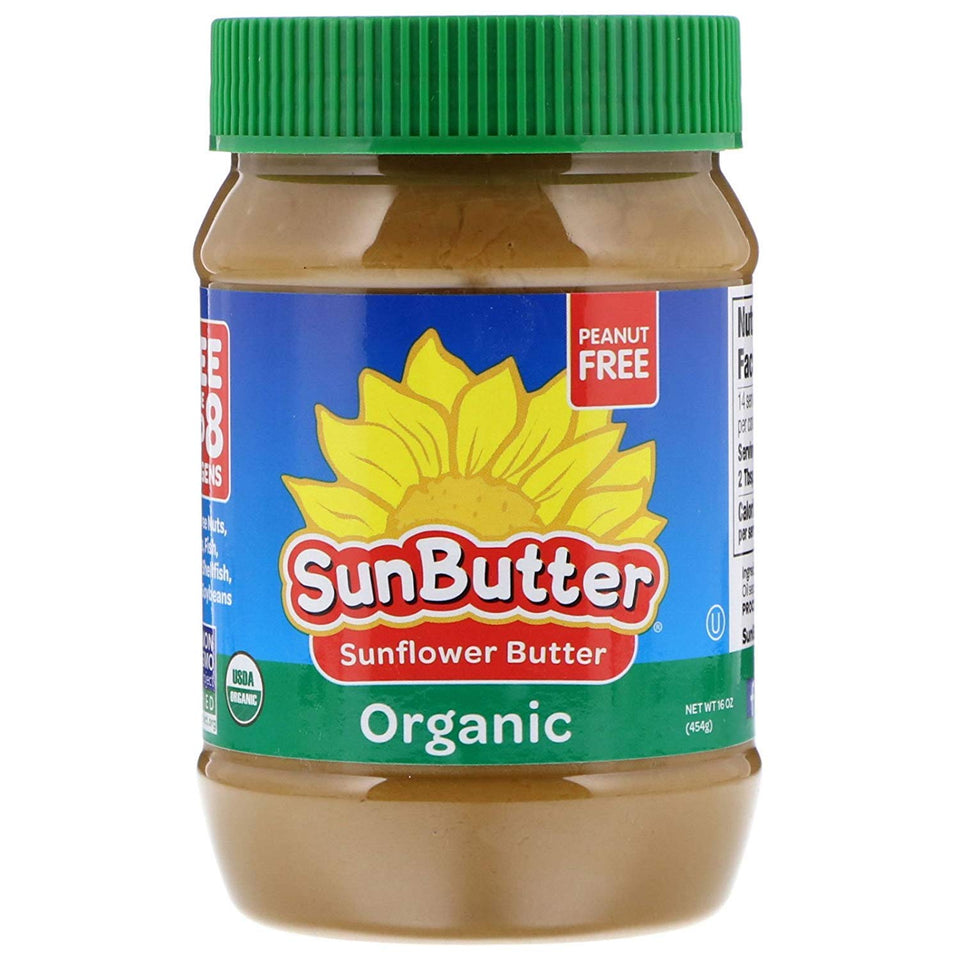 SunButter Organic Sunflower Butter jar front view, perfect for quick spreads on toast