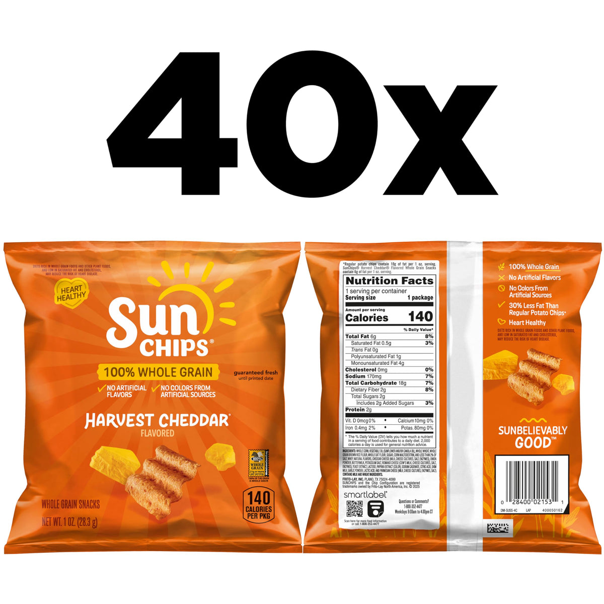 SunChips Harvest Cheddar bag back with nutrition highlights