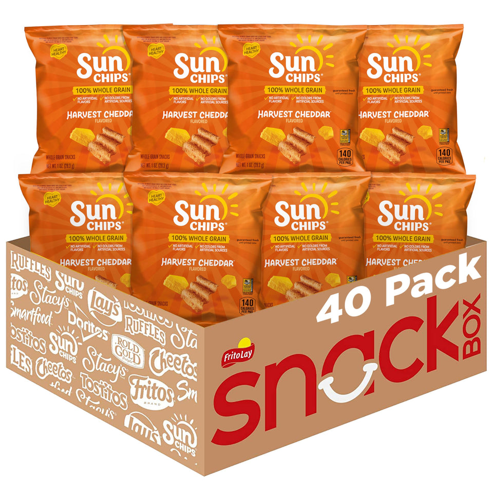SunChips Harvest Cheddar bag front highlighting whole grain goodness