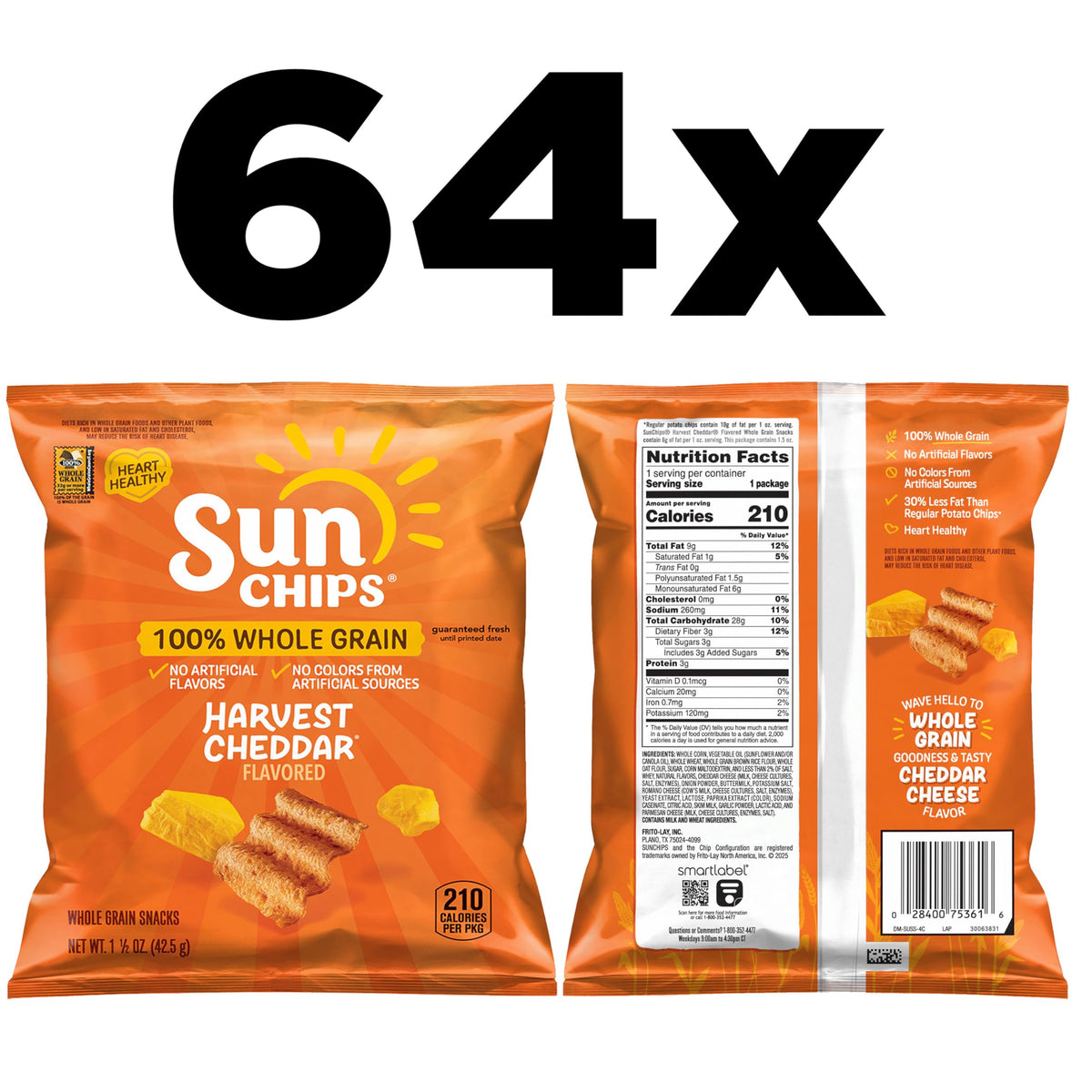 SunChips Harvest Cheddar chips show their signature wavy shape and cheddar flavor.