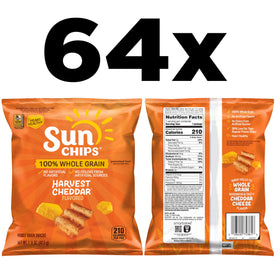 SunChips Harvest Cheddar chips show their signature wavy shape and cheddar flavor.