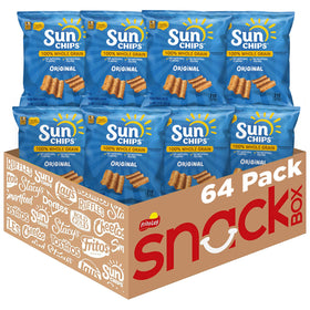 SunChips Original Multigrain Snacks pack 64 bags front view highlighting shareable snacking