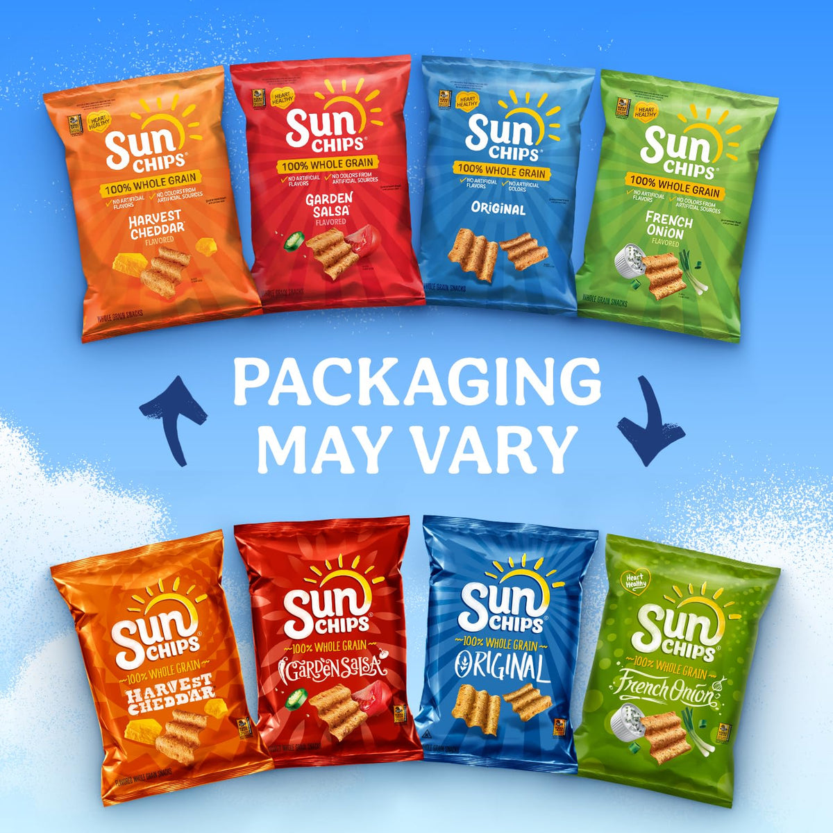 SunChips Original Multigrain Snacks waves display emphasizes sun-toasted flavor and whole grains