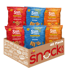 SunChips variety-pack front view highlights 40 bags for convenient on-the-go snacking.