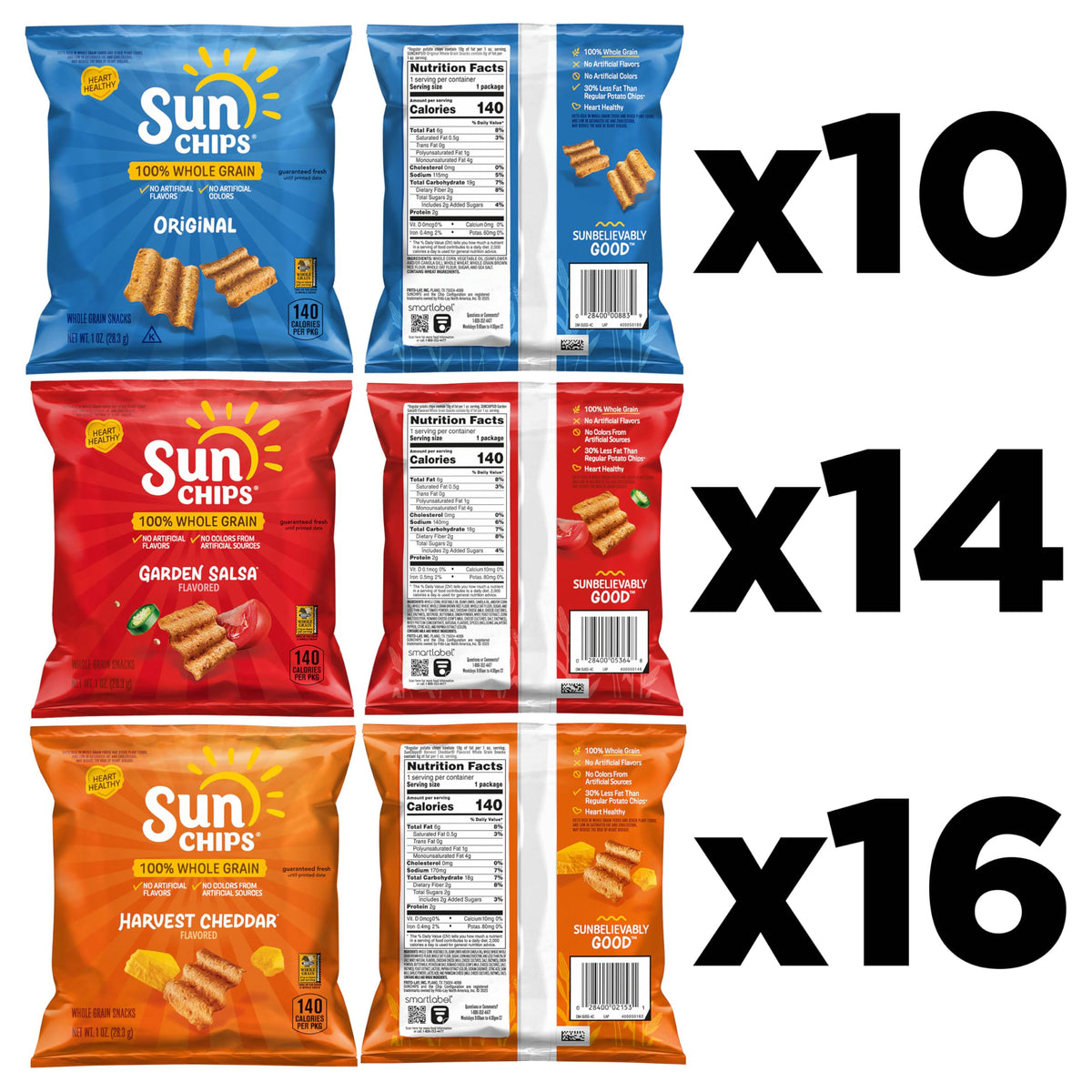 SunChips variety-pack label display shows flavors for lunchboxes and gatherings.