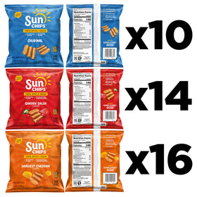 SunChips variety-pack label display shows flavors for lunchboxes and gatherings.