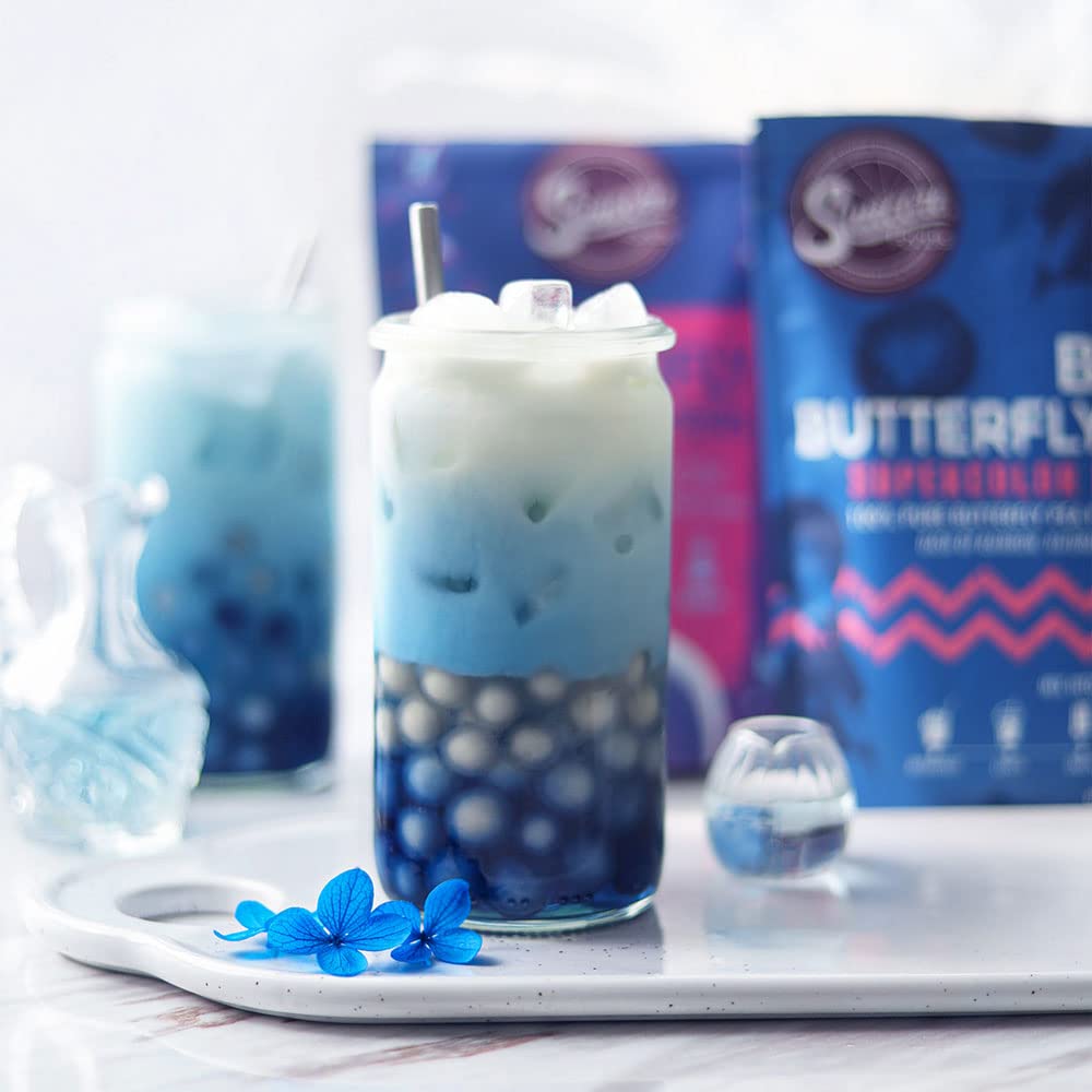 Suncore Foods Blue Butterfly Pea Powder used in desserts and baking.