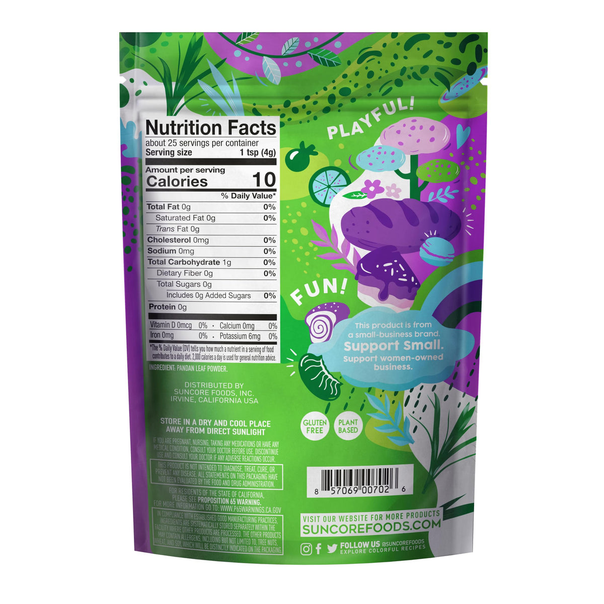 Suncore Foods Emerald Pandan Leaf Powder close-up highlighting fine texture for even mixing