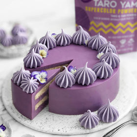 Suncore Foods Lilac Taro Yam Powder note about color shift with acidic ingredients.