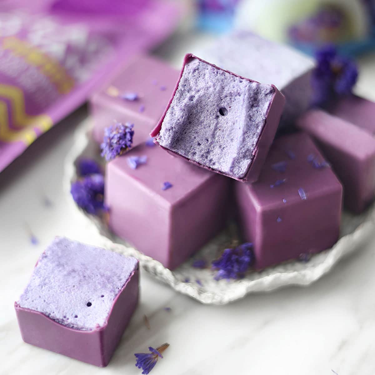 Suncore Foods Lilac Taro Yam Powder in baking dough for vibrant cupcakes.