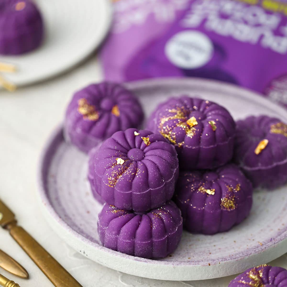 Suncore Foods Lilac Taro Yam Powder used in a dessert creation for fun color accents.