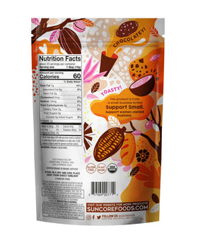 Suncore Foods Organic Cacao Nibs bowl close-up illustrating versatile texture for mixing.