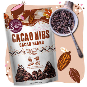 Suncore Foods Organic Cacao Nibs yogurt topping adds crunch and chocolate flavor.