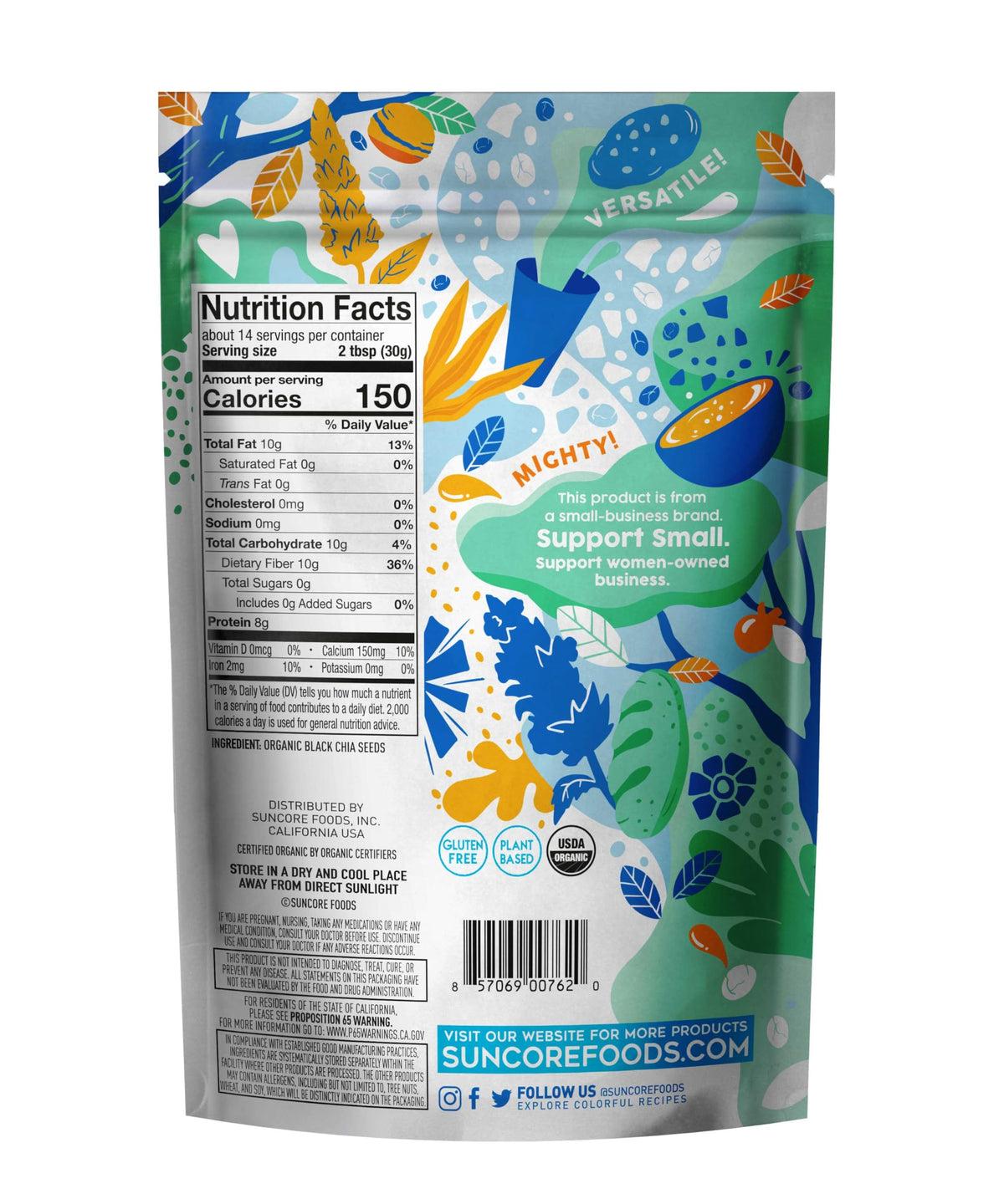 Suncore Foods organic chia seeds bowl, adds fiber and crunch to yogurt or granola.