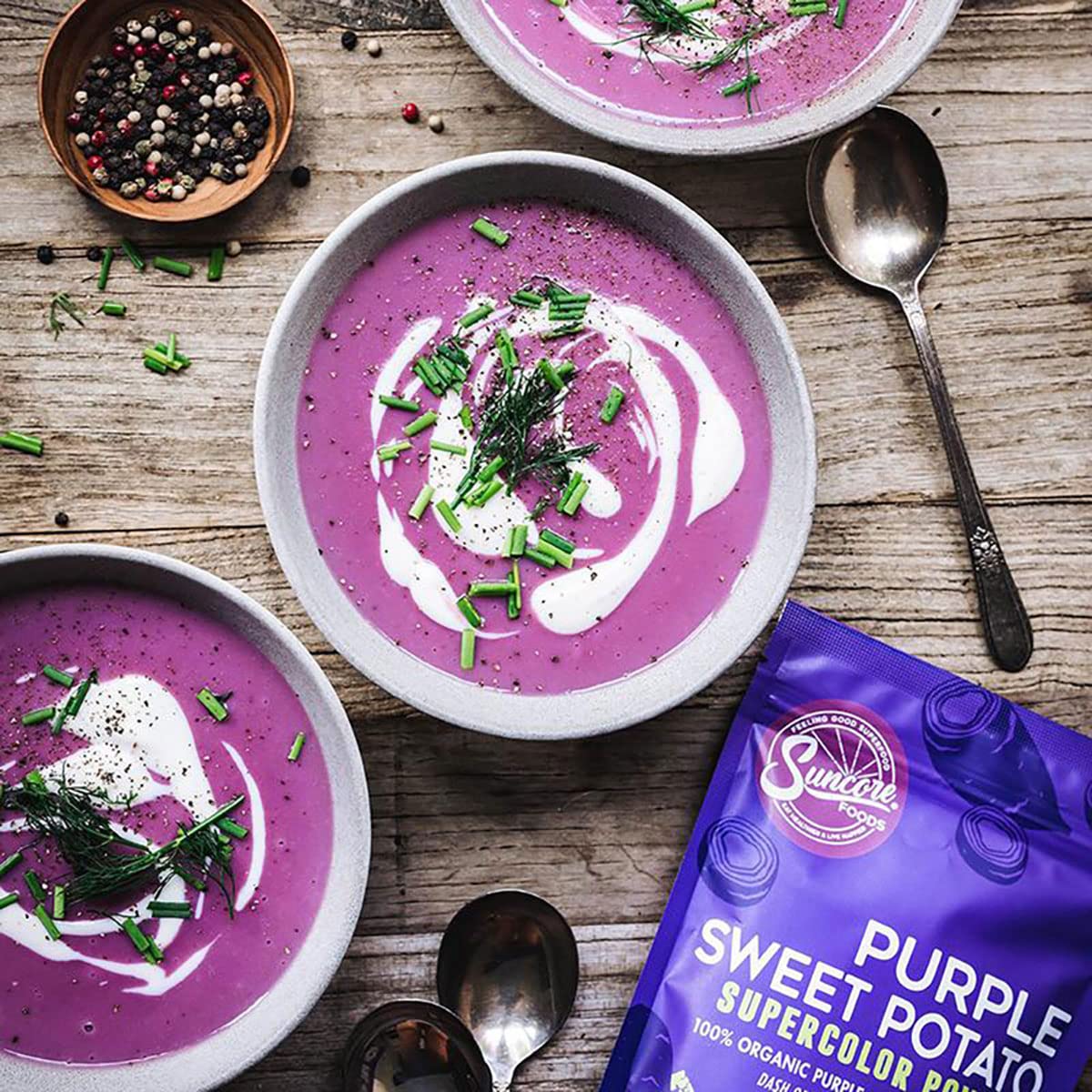 Suncore Foods Purple Sweet Potato Powder adds color to cakes and pastries.
