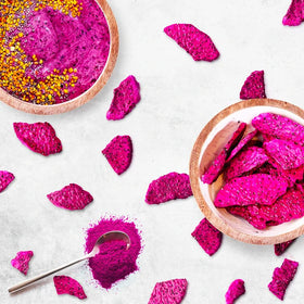 Snack bowl with Red Dragon Fruit Chips as a naturally colorful, gluten-free treat.