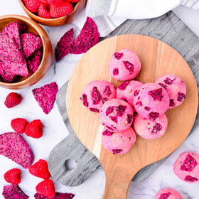 Suncore Foods Red Dragon Fruit Chips sprinkled over oatmeal for bright flavor and crunch.
