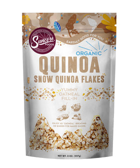 Suncore Foods Snow Quinoa Flakes packaging highlights convenient, ready-to-use breakfast staples.