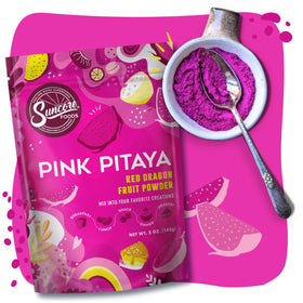 Suncore Foods Pink Pitaya Powder dissolving in a glass for color tint